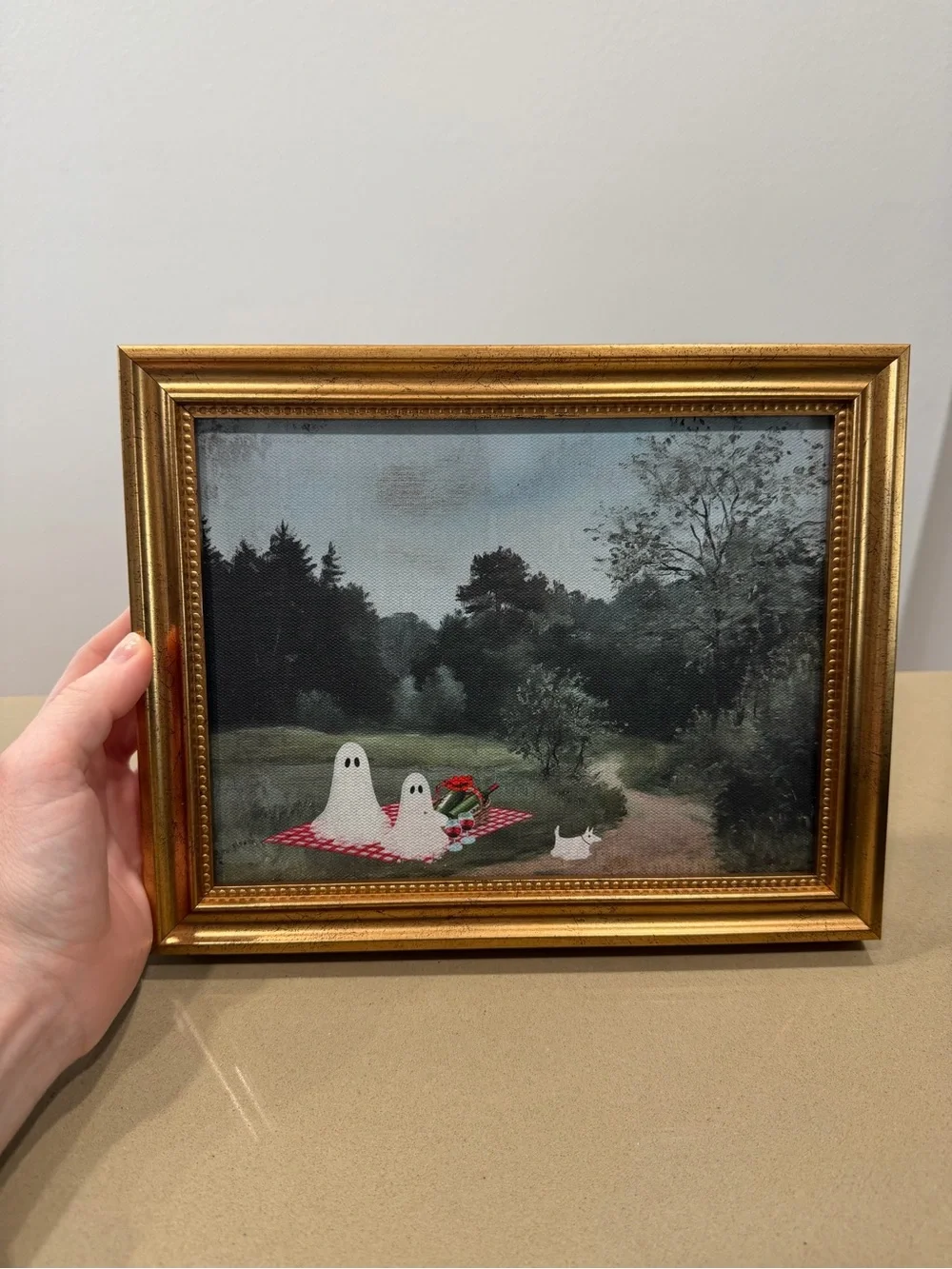 Viral Framed Landscape Painting with Ghost Picnic Gold Frame